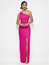 Alt View 1 Thumbnail - Think Pink One-Shoulder Crepe Trumpet Gown with Front Slit
