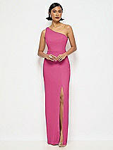 Alt View 1 Thumbnail - Tea Rose One-Shoulder Crepe Trumpet Gown with Front Slit