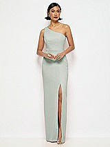Alt View 1 Thumbnail - Willow Green One-Shoulder Crepe Trumpet Gown with Front Slit