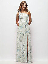 Front View Thumbnail - Bleu Garden One-Shoulder Chiffon Maxi Dress with Shirred Front Slit