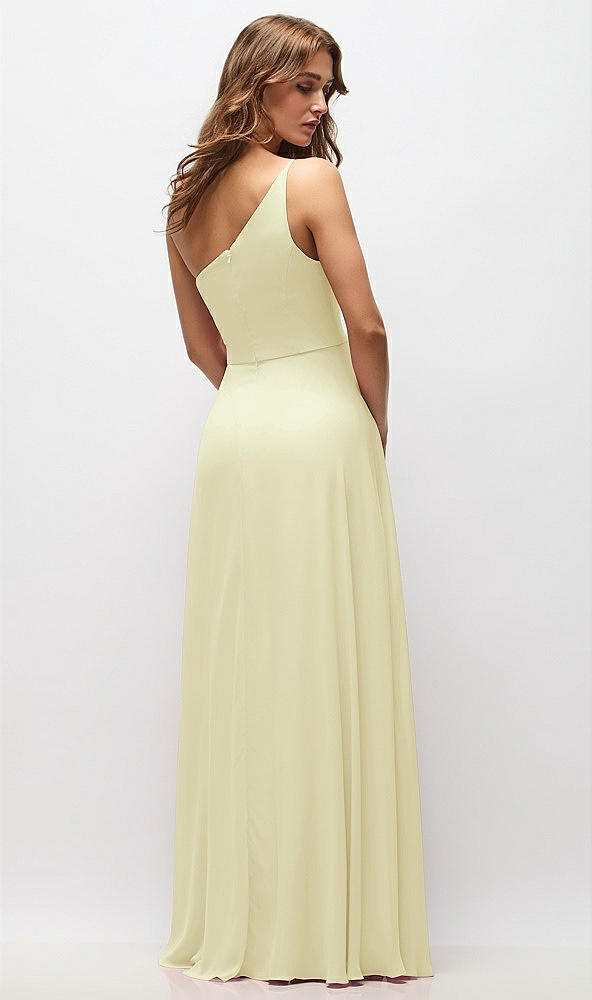 Back View - Butter Yellow One-Shoulder Chiffon Maxi Dress with Shirred Front Slit