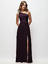 Front View Thumbnail - Deep Plum One-Shoulder Chiffon Maxi Dress with Shirred Front Slit