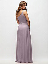 Rear View Thumbnail - Lilac Dusk One-Shoulder Chiffon Maxi Dress with Shirred Front Slit