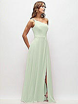 Side View Thumbnail - Mint Green One-Shoulder Chiffon Maxi Dress with Shirred Front Slit