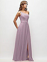 Side View Thumbnail - Suede Rose One-Shoulder Chiffon Maxi Dress with Shirred Front Slit