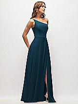 Side View Thumbnail - Atlantic Blue One-Shoulder Chiffon Maxi Dress with Shirred Front Slit