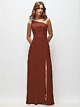 Front View Thumbnail - Auburn Moon One-Shoulder Chiffon Maxi Dress with Shirred Front Slit