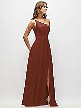 Side View Thumbnail - Auburn Moon One-Shoulder Chiffon Maxi Dress with Shirred Front Slit