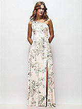 Front View Thumbnail - Blush Garden One-Shoulder Chiffon Maxi Dress with Shirred Front Slit