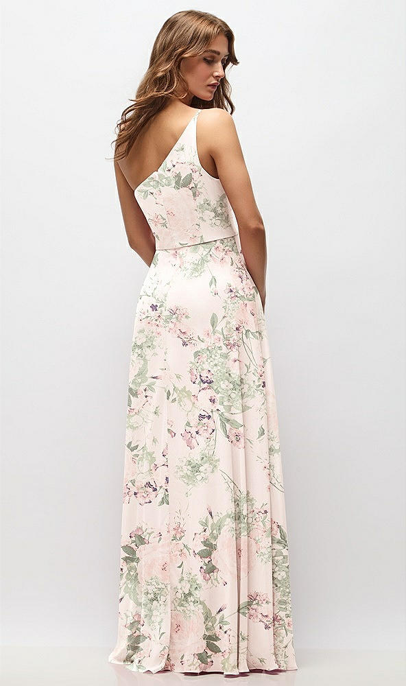 Back View - Blush Garden One-Shoulder Chiffon Maxi Dress with Shirred Front Slit