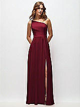 Front View Thumbnail - Burgundy One-Shoulder Chiffon Maxi Dress with Shirred Front Slit