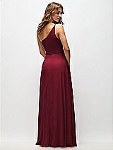 Rear View Thumbnail - Burgundy One-Shoulder Chiffon Maxi Dress with Shirred Front Slit