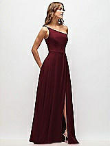 Side View Thumbnail - Cabernet One-Shoulder Chiffon Maxi Dress with Shirred Front Slit