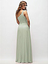 Rear View Thumbnail - Celadon One-Shoulder Chiffon Maxi Dress with Shirred Front Slit