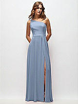 Front View Thumbnail - Cloudy One-Shoulder Chiffon Maxi Dress with Shirred Front Slit