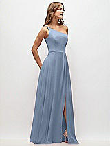 Side View Thumbnail - Cloudy One-Shoulder Chiffon Maxi Dress with Shirred Front Slit