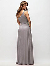 Rear View Thumbnail - Cashmere Gray One-Shoulder Chiffon Maxi Dress with Shirred Front Slit