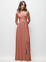 Front View Thumbnail - Desert Rose One-Shoulder Chiffon Maxi Dress with Shirred Front Slit
