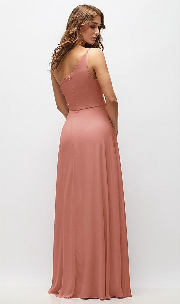 Back View - Desert Rose One-Shoulder Chiffon Maxi Dress with Shirred Front Slit