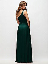Rear View Thumbnail - Evergreen One-Shoulder Chiffon Maxi Dress with Shirred Front Slit