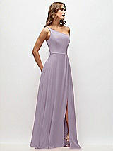 Side View Thumbnail - Lilac Haze One-Shoulder Chiffon Maxi Dress with Shirred Front Slit