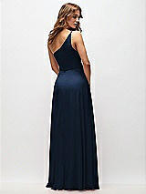 Rear View Thumbnail - Midnight Navy One-Shoulder Chiffon Maxi Dress with Shirred Front Slit