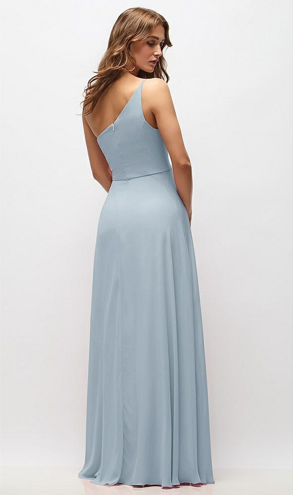 Back View - Mist One-Shoulder Chiffon Maxi Dress with Shirred Front Slit