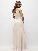 Rear View Thumbnail - Oat One-Shoulder Chiffon Maxi Dress with Shirred Front Slit
