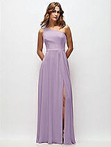 Front View Thumbnail - Pale Purple One-Shoulder Chiffon Maxi Dress with Shirred Front Slit