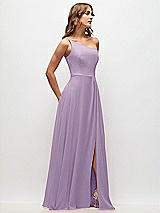 Side View Thumbnail - Pale Purple One-Shoulder Chiffon Maxi Dress with Shirred Front Slit