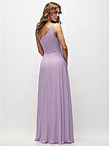 Rear View Thumbnail - Pale Purple One-Shoulder Chiffon Maxi Dress with Shirred Front Slit