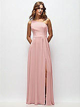 Front View Thumbnail - Rose One-Shoulder Chiffon Maxi Dress with Shirred Front Slit