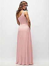Rear View Thumbnail - Rose One-Shoulder Chiffon Maxi Dress with Shirred Front Slit