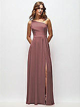 Front View Thumbnail - Rosewood One-Shoulder Chiffon Maxi Dress with Shirred Front Slit