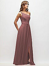 Side View Thumbnail - Rosewood One-Shoulder Chiffon Maxi Dress with Shirred Front Slit