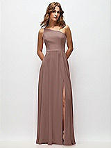 Front View Thumbnail - Sienna One-Shoulder Chiffon Maxi Dress with Shirred Front Slit