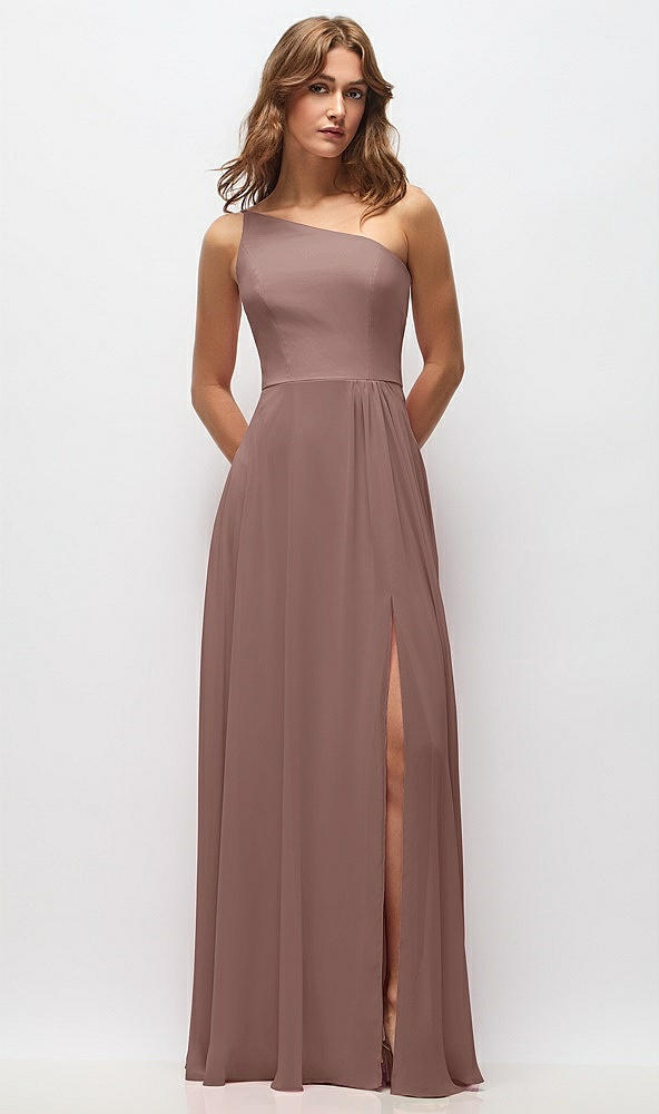 Front View - Sienna One-Shoulder Chiffon Maxi Dress with Shirred Front Slit
