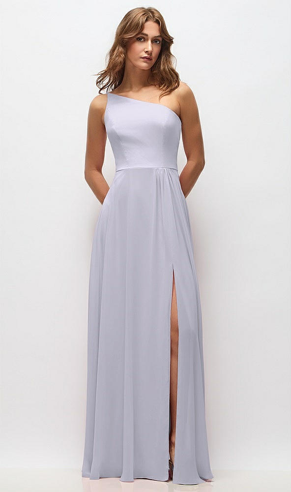 Front View - Silver Dove One-Shoulder Chiffon Maxi Dress with Shirred Front Slit