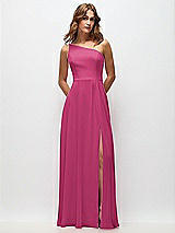 Front View Thumbnail - Tea Rose One-Shoulder Chiffon Maxi Dress with Shirred Front Slit