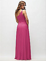 Rear View Thumbnail - Tea Rose One-Shoulder Chiffon Maxi Dress with Shirred Front Slit