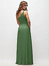 Rear View Thumbnail - Vineyard Green One-Shoulder Chiffon Maxi Dress with Shirred Front Slit