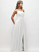 Side View Thumbnail - White One-Shoulder Chiffon Maxi Dress with Shirred Front Slit