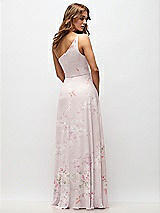 Rear View Thumbnail - Watercolor Print One-Shoulder Chiffon Maxi Dress with Shirred Front Slit