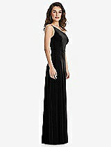 Side View Thumbnail - Black One-Shoulder Spaghetti Strap Velvet Maxi Dress with Pockets