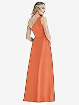 Rear View Thumbnail - Portofino Orange Pleated Draped One-Shoulder Satin Maxi Dress with Pockets