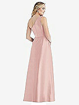 Rear View Thumbnail - Rose Pleated Draped One-Shoulder Satin Maxi Dress with Pockets