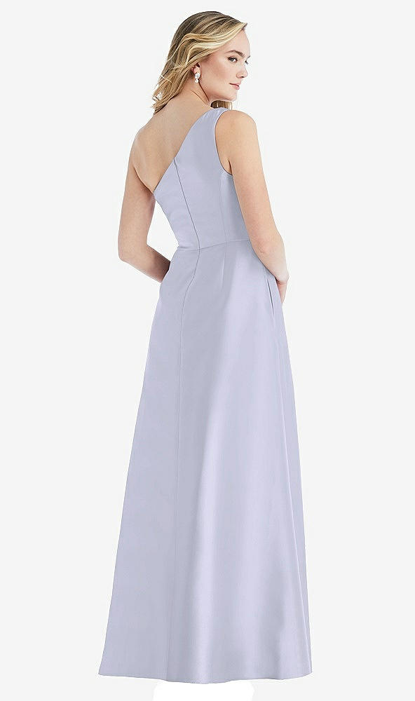 Back View - Silver Dove Pleated Draped One-Shoulder Satin Maxi Dress with Pockets