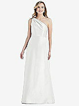 Front View Thumbnail - White Pleated Draped One-Shoulder Satin Maxi Dress with Pockets