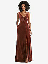 Front View Thumbnail - Auburn Moon Velvet Maxi Dress with Shirred Bodice and Front Slit