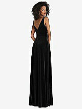 Rear View Thumbnail - Black Velvet Maxi Dress with Shirred Bodice and Front Slit